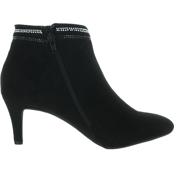 Embellished Rhinestone Trim Cushioned Almond Toe Stiletto Zip-Up Dress Booties - Picture 5 of 10